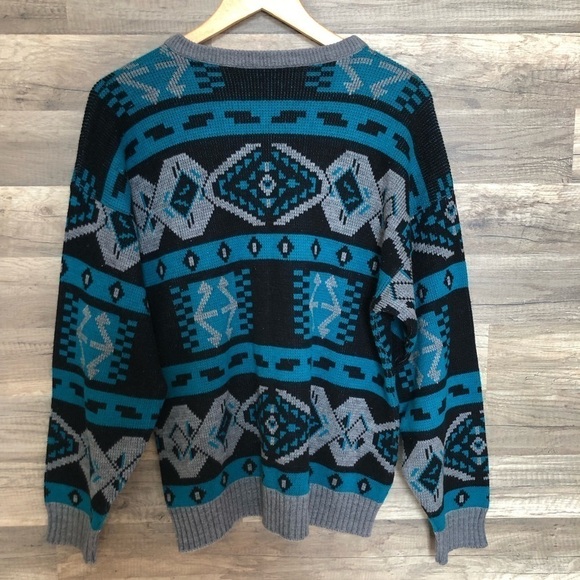 Vintage Wool Blend Southwestern Aztec Grandpa Crewneck Knit Sweater Medium - Picture 8 of 10